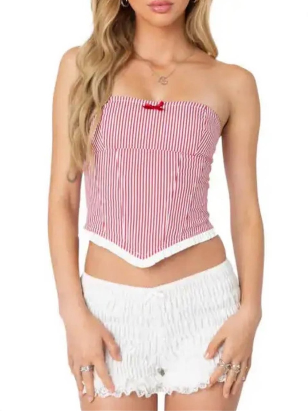Edikted Red Pinstripe Corset NWT